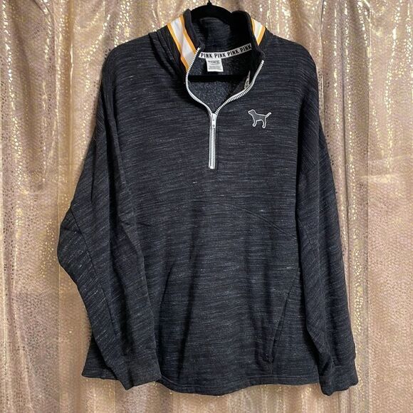 PINK Victoria’s Secret dark gray/white/yellow logo pullover, size L, NWOT - Picture 4 of 8